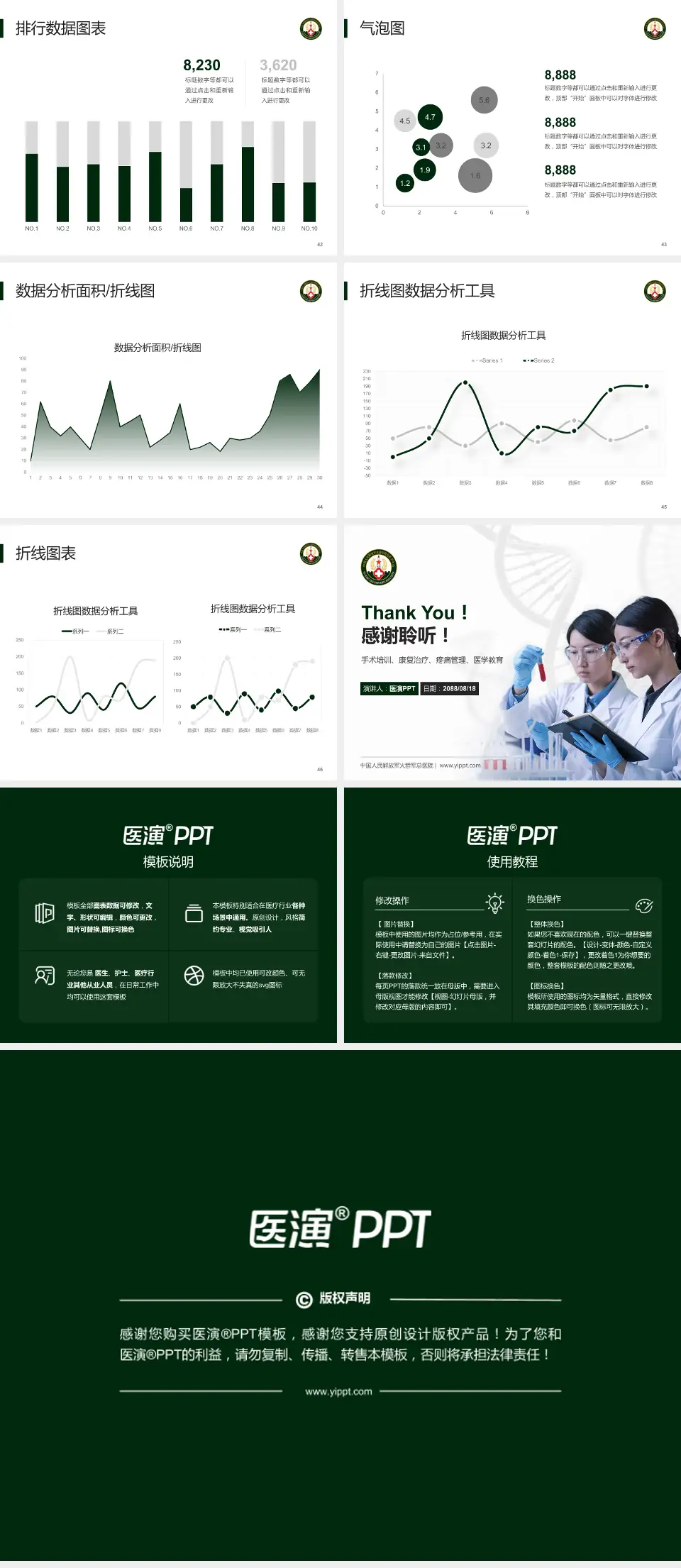 中国人民解放军火箭军总医院科研成果展示PPT模板4:3格式幻灯片预览图6