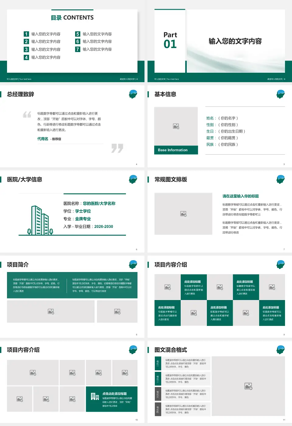 武汉脑科医院个人求职应聘简历PPT模板16:9格式幻灯片预览图2
