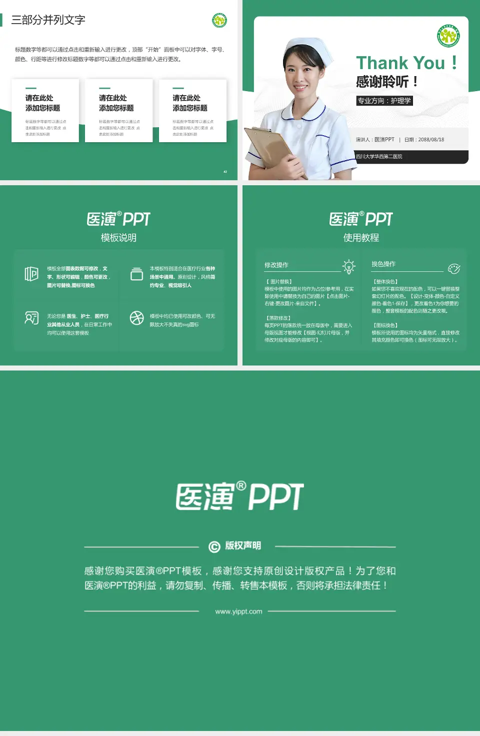 四川大学华西第二医院护理专业职业生涯规划PPT模板4:3格式幻灯片预览图6