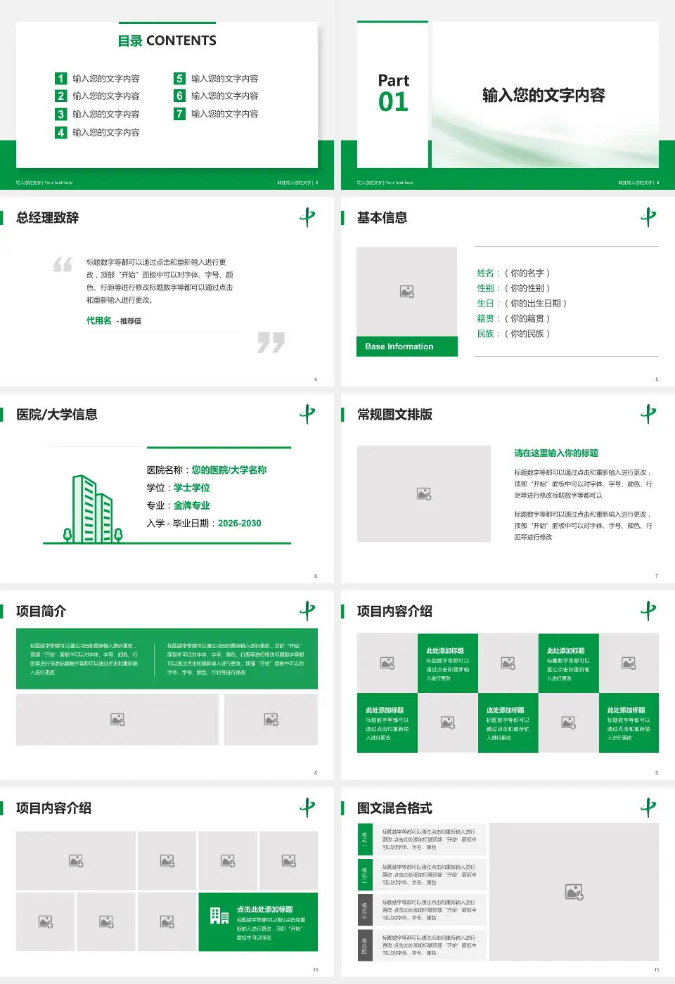 长春中医药大学附属医院个人求职应聘简历PPT模板16:9格式幻灯片预览图2