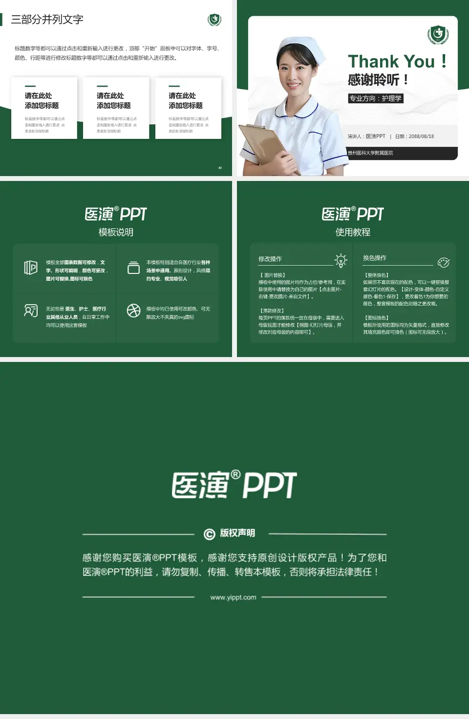 贵州医科大学附属医院护理专业职业生涯规划PPT模板4:3格式幻灯片预览图6