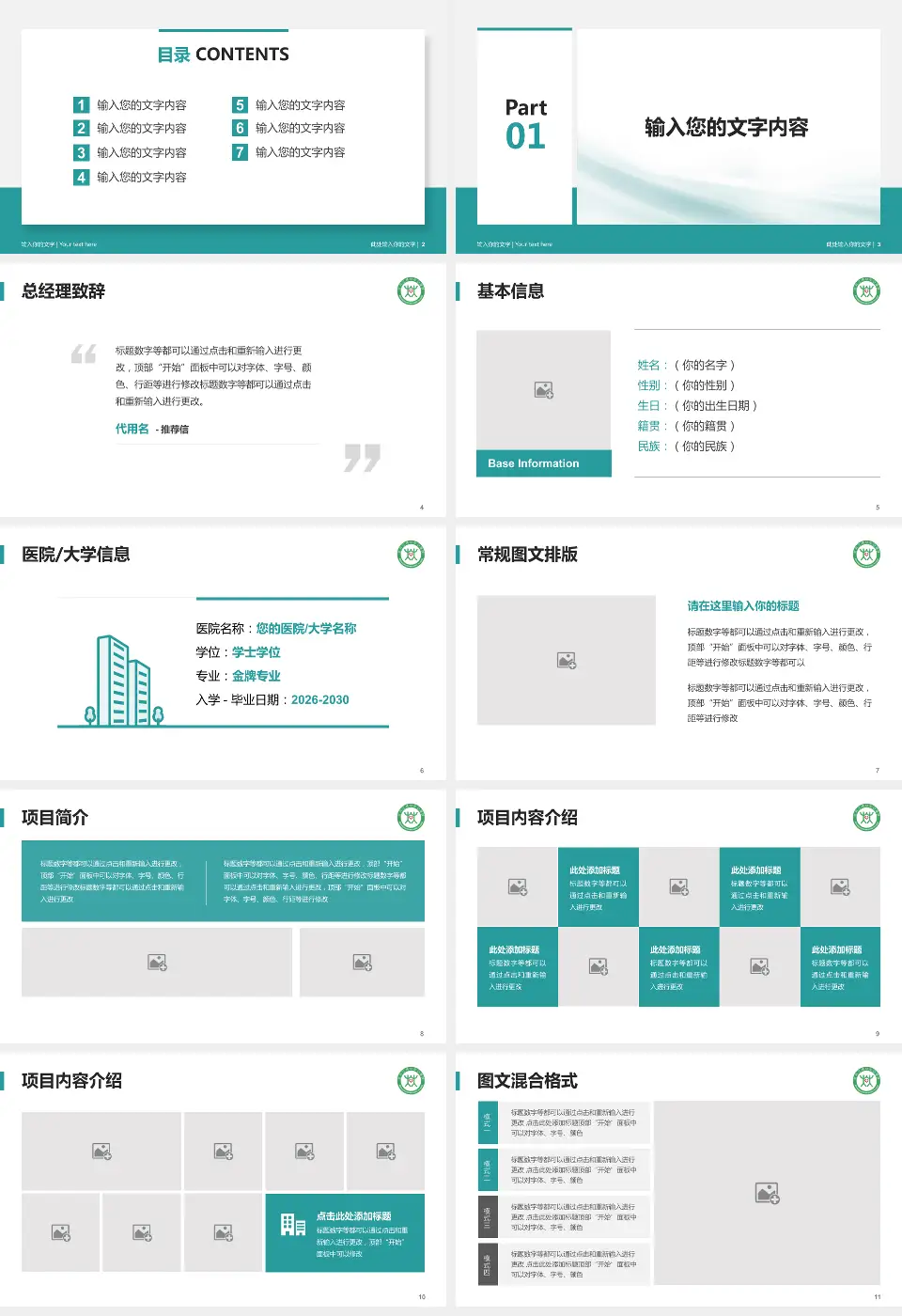 牡丹江林业中心医院个人求职应聘简历PPT模板16:9格式幻灯片预览图2