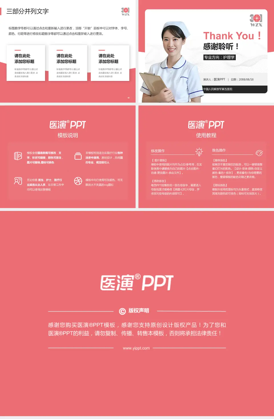 中国人民解放军第五医院护理专业职业生涯规划PPT模板4:3格式幻灯片预览图6